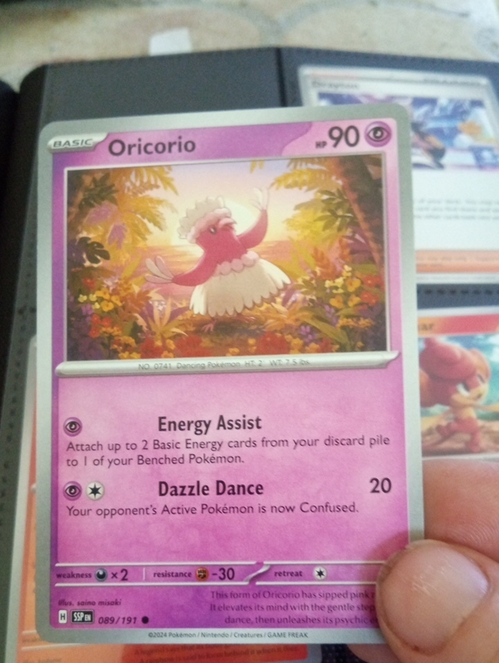 Pokemon Oricorio Psychic Card - Pink and Purple Art